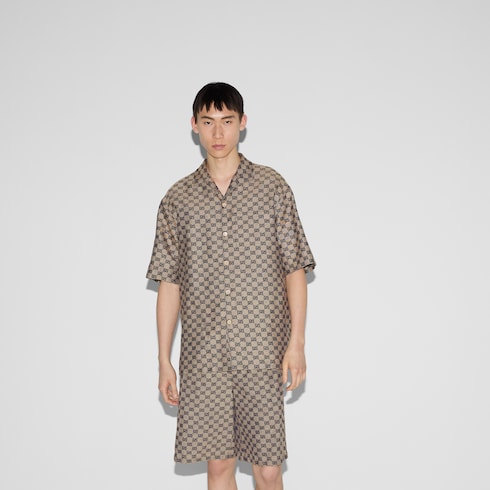 Camicia in tessuto di misto lino con motivo GG
