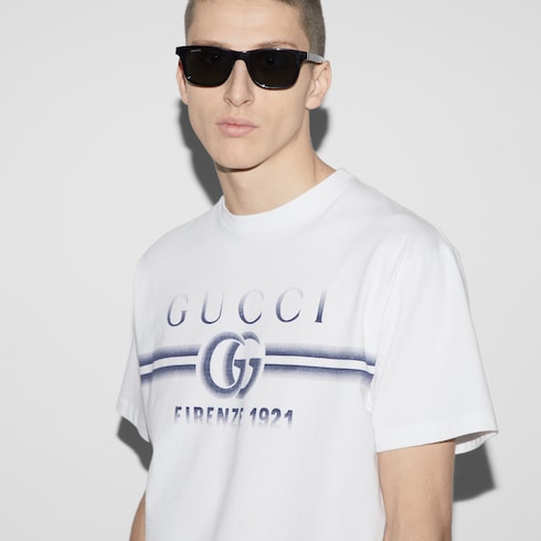 Cotton jersey T-shirt with Gucci print Detail 4