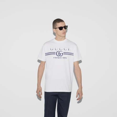 Cotton jersey T-shirt with Gucci print Detail 6