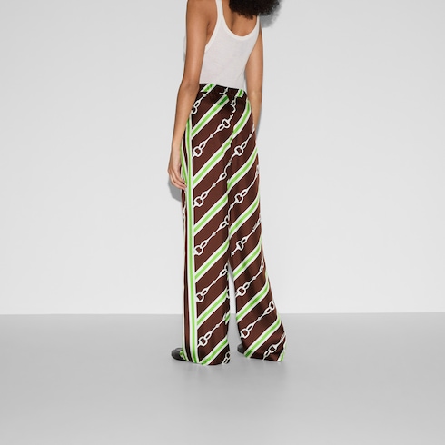 Gucci Horsebit stripe print silk pant in brown and green GUCCI Australia