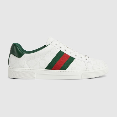 Men s Gucci Ace sneaker with Web in White Green Leather GUCCI SI