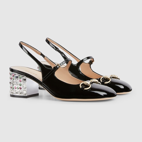 Escarpin avec detail Mors et cristaux pour femme en cuir verni noir GUCCI FR