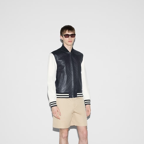 Embossed GG leather bomber jacket in Blue Ready-to-wear Embossed GG leather bomber jacket in Blue Ready-to-wear