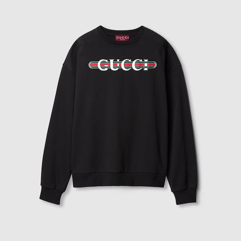 Printed cotton jersey sweatshirt in black GUCCI Canada