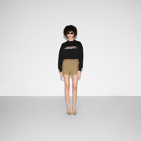 Printed cotton jersey sweatshirt in black | GUCCI® US