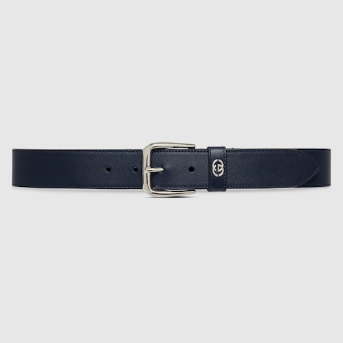 Wide leather belt with double g buckle sale