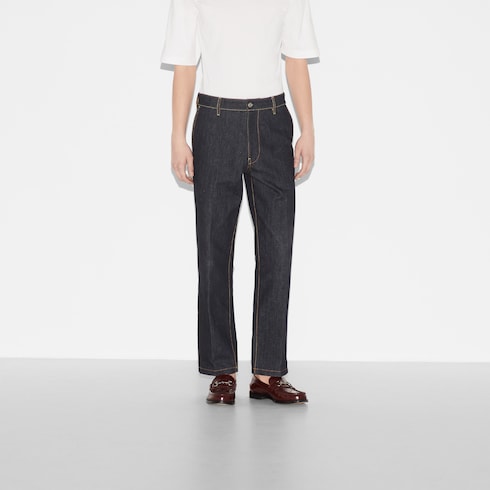 Denim pant with Gucci label Detail 3