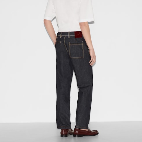 Denim pant with Gucci label Detail 4