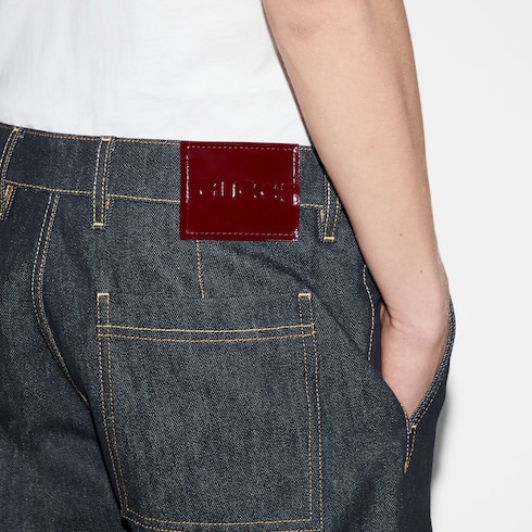 Denim pant with Gucci label Detail 5