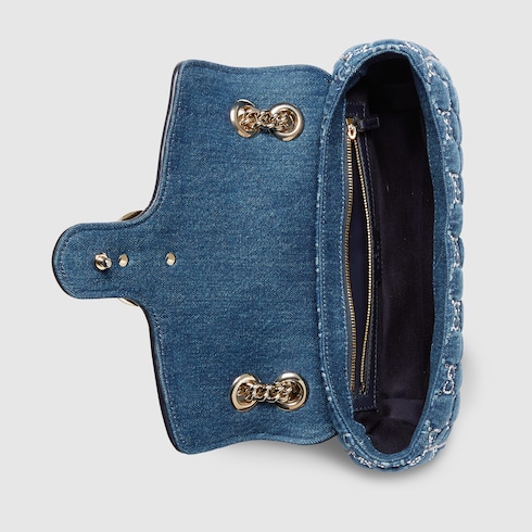 GG Marmont crystals medium shoulder bag in Blue Fabric