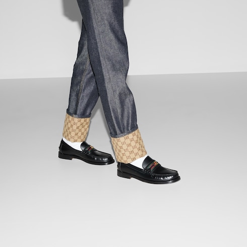 Men's Loafer With Double G In Black Leather | GUCCI® Canada