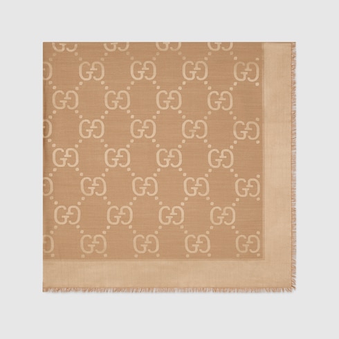 Châle en jacquard de laine et soie GG