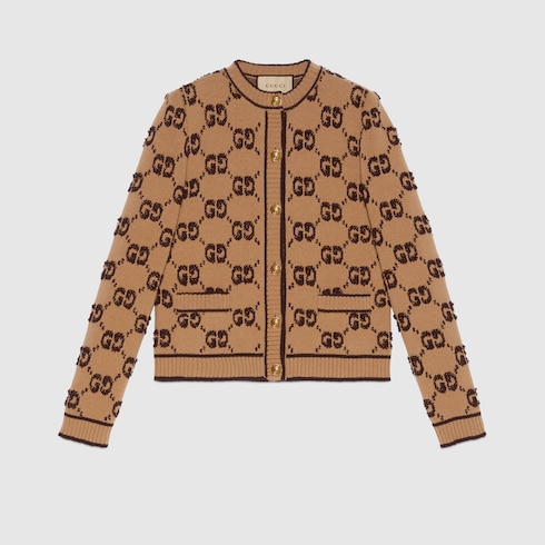 Cardigan in jacquard e lana bouclé GG
