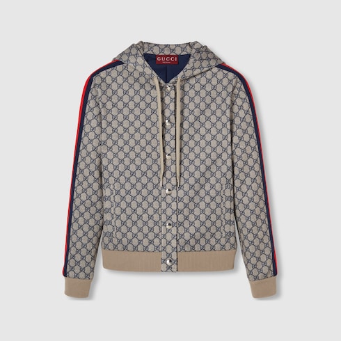 GG technical jersey jacket in blue and beige GUCCI