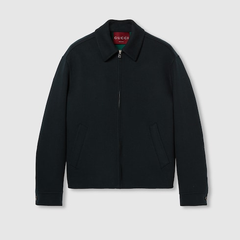Wool zip jacket with Gucci jacquard in dark blue | GUCCI® ZA Wool zip jacket with Gucci jacquard in dark blue | GUCCI® ZA