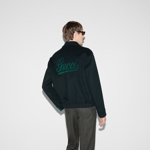 Wool zip jacket with Gucci jacquard Detail 4