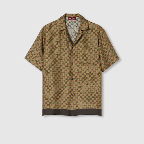 GG Horsebit print silk twill shirt Detail 2