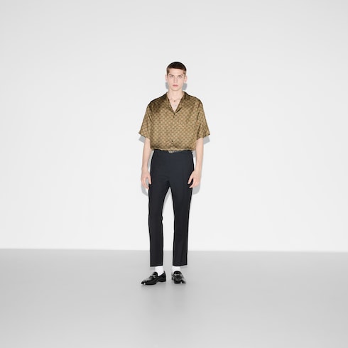 GG Horsebit print silk twill shirt