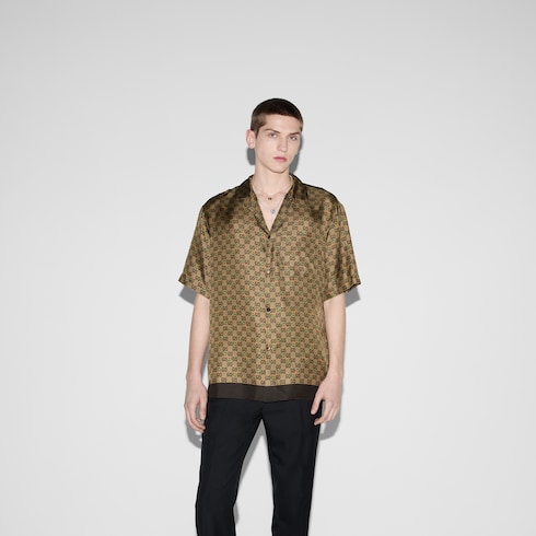 GG Horsebit print silk twill shirt Detail 3
