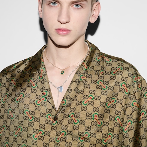 GG Horsebit print silk twill shirt Detail 5