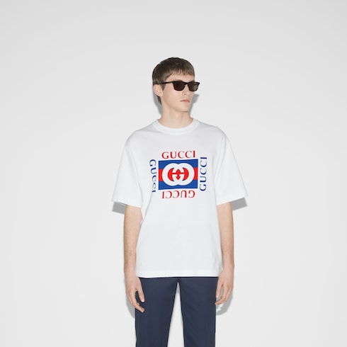 T-shirt in jersey di cotone con stampa Gucci