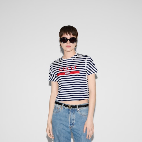 Printed striped cotton jersey T-shirt in Blue Ready-to-wear
