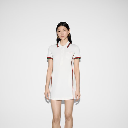 Vestido tipo polo de piqué y crepé de algodón