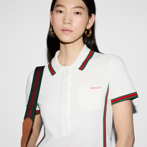 Robe polo en piqué de coton crêpe
