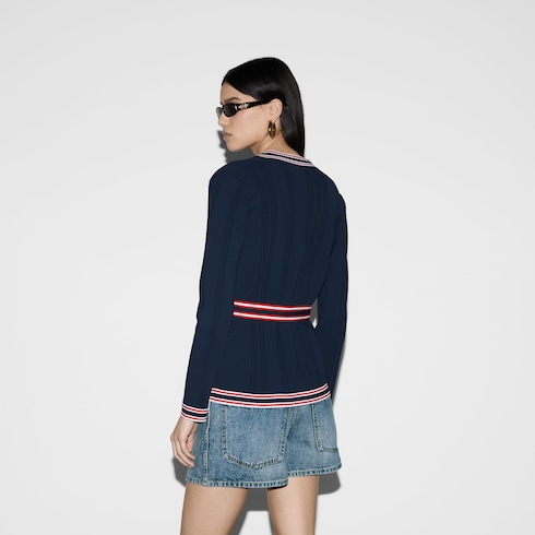 Cardigan con cintura annodabile e finiture a righe