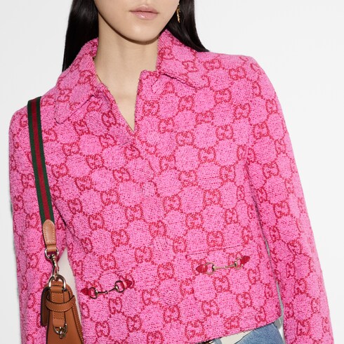 GG bouclé cotton jacket with Horsebit in pink | GUCCI® Australia