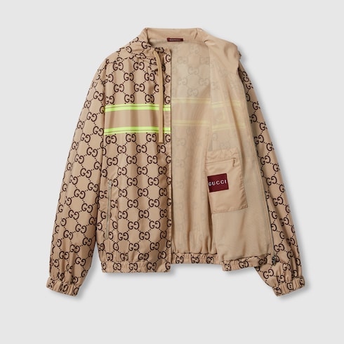 Light nylon GG print hooded jacket in Beige Ready to wear GUCCI SI