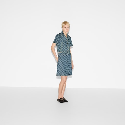 Gonna svasata in denim GG jacquard
