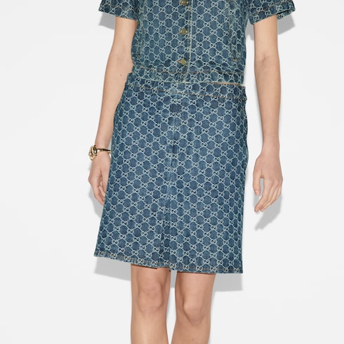 Gonna svasata in denim GG jacquard