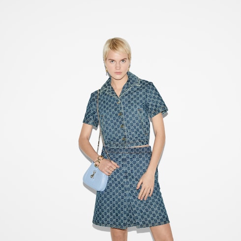 Gonna svasata in denim GG jacquard