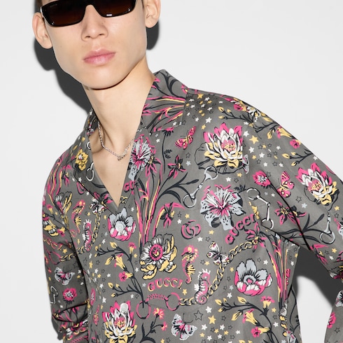Gucci floral punk print floral shirt in grey and pink GUCCI UK