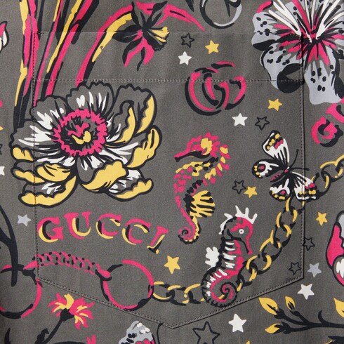 Gucci floral punk print floral shirt in grey and pink GUCCI GR