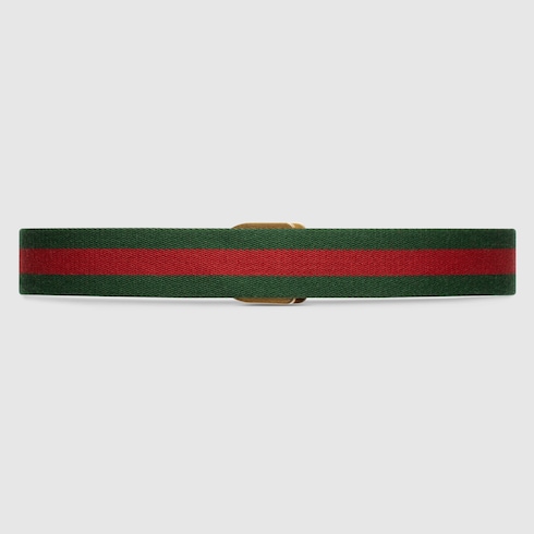 Web wide belt with Gucci script buckle in green and red canvas GUCCI US