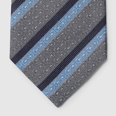 いラインアップ Horsebit striped blue sky and grey in tie jacquard silk 小物