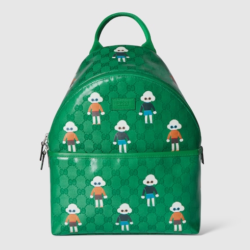 Children s Gucci dogs print backpack in green GG Crystal canvas GUCCI