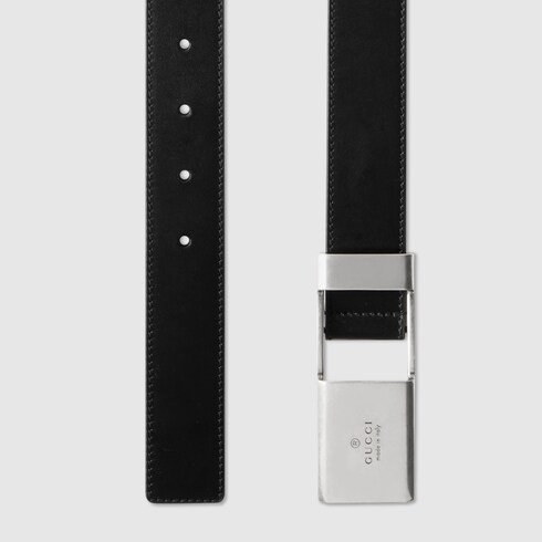 Belt with Gucci plaque buckle in black leather GUCCI UK