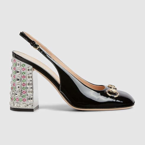 Women s Horsebit pump with crystals in Black Leather GUCCI SI