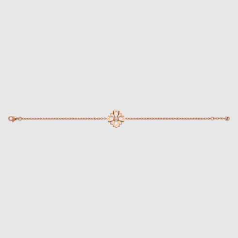 Gucci Flora系列玫瑰色18K金钻石手链