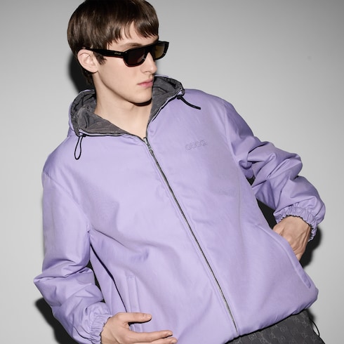 Reversible nylon GG zip jacket in lilac and grey GUCCI GR