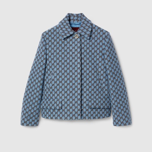 Boucle wool jacket with GG Shadow in blue and black GUCCI Australia