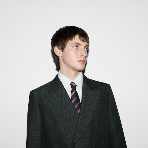 Horsebit striped silk jacquard tie in Blue Red Silk | GUCCI® SI