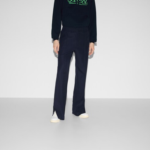 パンツ GUCCI WOOL TWILL CROPPED PANTS Technical wool twill trouser in navy | GUCCI® SG