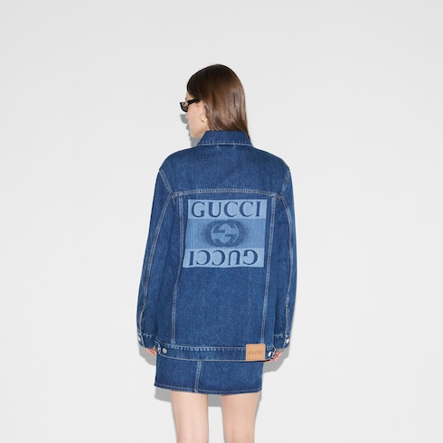 Denim jacket with Gucci print Detail 4