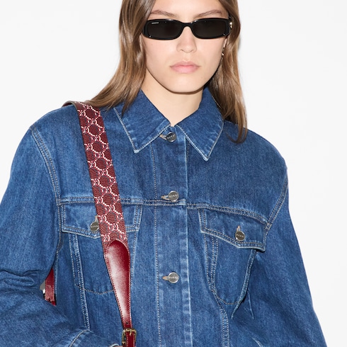 Denim jacket with Gucci print Detail 5