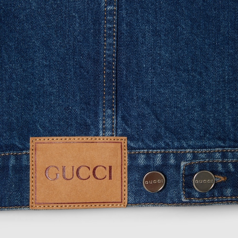 Denim jacket with Gucci print Detail 9