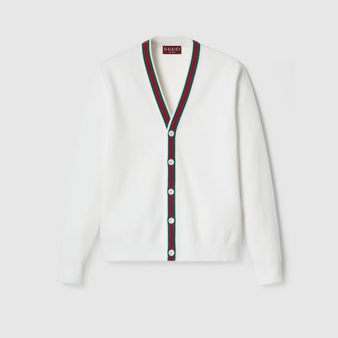 Cardigan in maglia di cotone con nastro Web in bianco GUCCI® IT